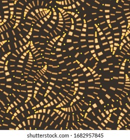 Vector seamless background. Texture of rounded rectangles in the form of arches on a brown background. Decorative pattern for printing on fabric. Geometric ornament. Circles, glow effect, corner
