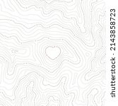 Vector seamless background with texture topographic contour line, isolines with red heart. Map. Isolated on white background.