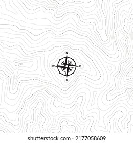 Vector seamless background with topographical contour texture, isolines with compass. Isolated on white background.