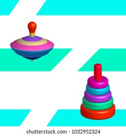 Vector seamless background with toys for children, pyramid and peg-top