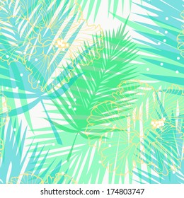 vector seamless background with tropic leaves