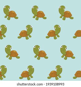 Vector seamless background with turtles. Cartoon characters. Cartoon funny turtles. Marine background.
