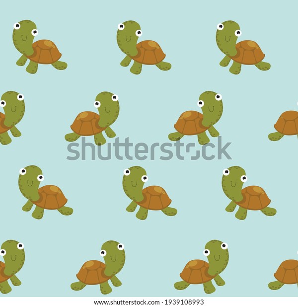 Vector seamless background\
with turtles. Cartoon characters. Cartoon funny turtles. Marine\
background.