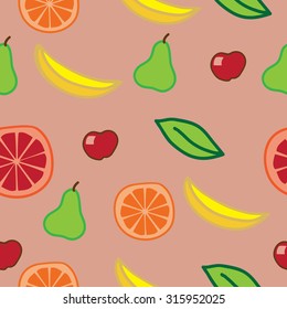 Vector seamless background with various fruits. 