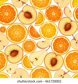 Vector seamless background with various orange fruit slices.