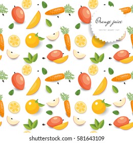 Vector seamless background with vegetables and fruits in paper cut style. 