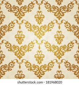 Vector seamless background in Victorian style. Traditional floral pattern. Ornamental wallpaper. It can be used for wallpaper, pattern fills, web page background, surface textures, classic fabric.