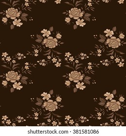 Vector seamless background. Vintage, brown, roses Wallpaper, textiles. Brown background 