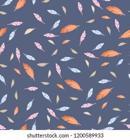 Vector seamless background vintage colored feathers. Pattern.