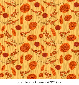 vector seamless background with vintage  flowers. japanese style, clipping mask