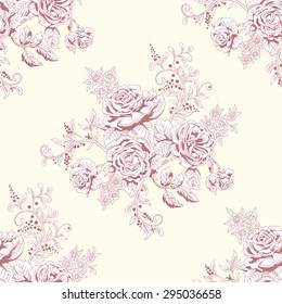 Vector seamless background in vintage style. Hand drawing of a bouquet victorian garden roses 