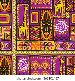 vector seamless background with violet African design elements