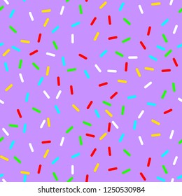 vector Seamless background with violet donut glaze. Decorative bright sprinkles texture pattern design art