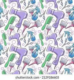 fondo transparente vectorial. fondo de pantalla para la industria de la belleza. herramientas de peluquería. secador de pelo, spray para el pelo, peine, tijeras, cepillo para el pelo. salón de belleza, peluquería.