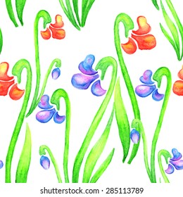 Vector seamless background of watercolor flowers. 