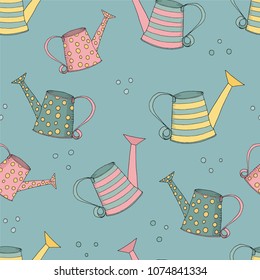 vector seamless background with watering can