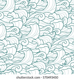 vector seamless background waves on sea or river monohrome