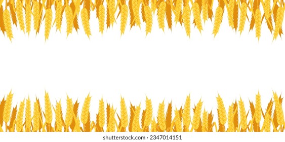 Vector seamless background of wheat. Border with yellow spikes. Autumn frame with cereal vegetation.