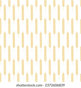 Vector seamless background with wheat crops, yellow ears, for decoration of natural food store, organic market, bakery, environmental company, garden, agriculture, forest. Vector illustration