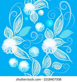 Vector seamless background of white flowers and leaves imitating watercolor, pastel. Beautiful floral pattern.