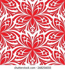 Vector seamless background. White flowers on red