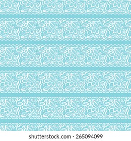 Vector seamless background. White lace on light blue background