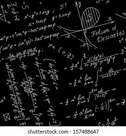 vector seamless background with white math symbols on a blackboard