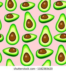  Vector seamless background with whole and sliced avocado fruit  background. healthy food. Avocado print.