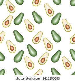 Vector seamless background with whole and sliced avocado fruit