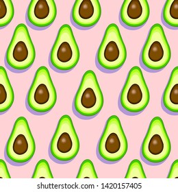 Vector seamless background with whole and sliced avocado fruit background. healthy food. Avocado print.