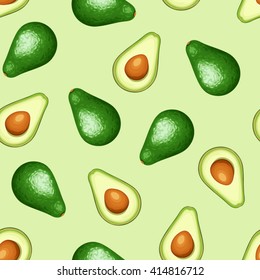Vector seamless background with whole and sliced avocado fruit on a white background.