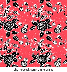 Vector Seamless Background with Wild Flowers in Liberty Style. Spring Floral Texture with Hand Drawn Doodle Blossoms, Leaves and Buds. Small Natural Rapport for Chintz, Linen, Textile. Vector.