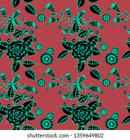 Vector Seamless Background with Wild Flowers in Rustic Style. Autumn Floral Texture with Hand Drawn Doodle Blossoms, Leaves and Buds. Small Natural Rapport for Fabric, Linen, Textile. Vector.