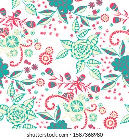 Vector Seamless Background with Wild Flowers