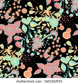 Vector Seamless Background with Wild Flowers