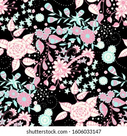 Vector Seamless Background with Wild Flowers