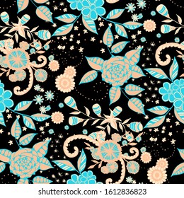 Vector Seamless Background with Wild Flowers