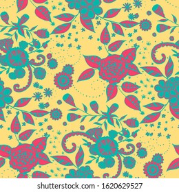 Vector Seamless Background with Wild Flowers