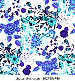 Vector Seamless Background with Wild Flowers