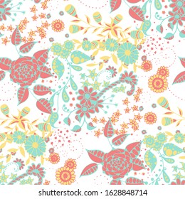 Vector Seamless Background with Wild Flowers