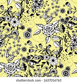 Vector Seamless Background with Wild Flowers