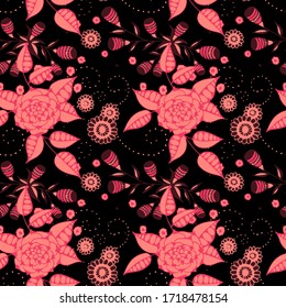 Vector Seamless Background with Wild Flowers