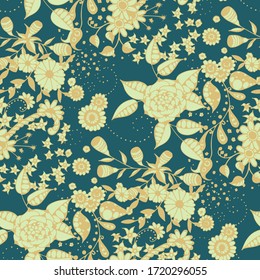 Vector Seamless Background with Wild Flowers