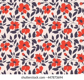 Vector seamless background with  wild roses, vintage style. Hand drawn fabric design. 