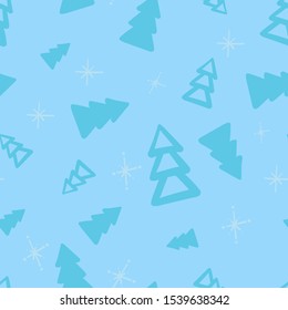 Vector seamless background winter holiday of christmas tree and snowflakes line and glyph. Holiday concept. Suitable for gift paper, decoration, printing on fabric, decor, scrapbook.