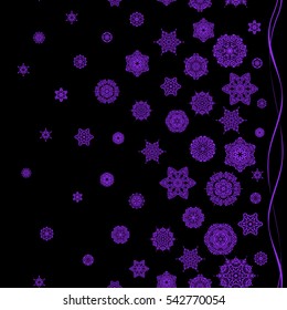 Vector seamless background. Winter background with violet snowflakes.