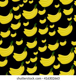 Vector Seamless background with yellow bananas on black