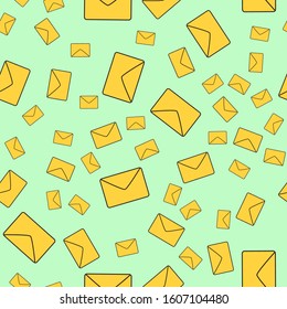 Vector seamless background with yellow envelopes. Mail concept.