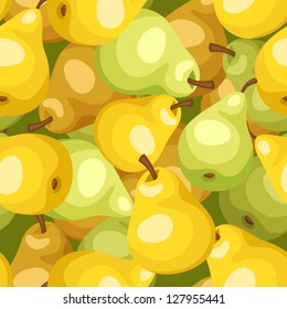 Vector seamless background with yellow and green pears.