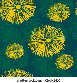 Vector seamless background with yellow and green flowers